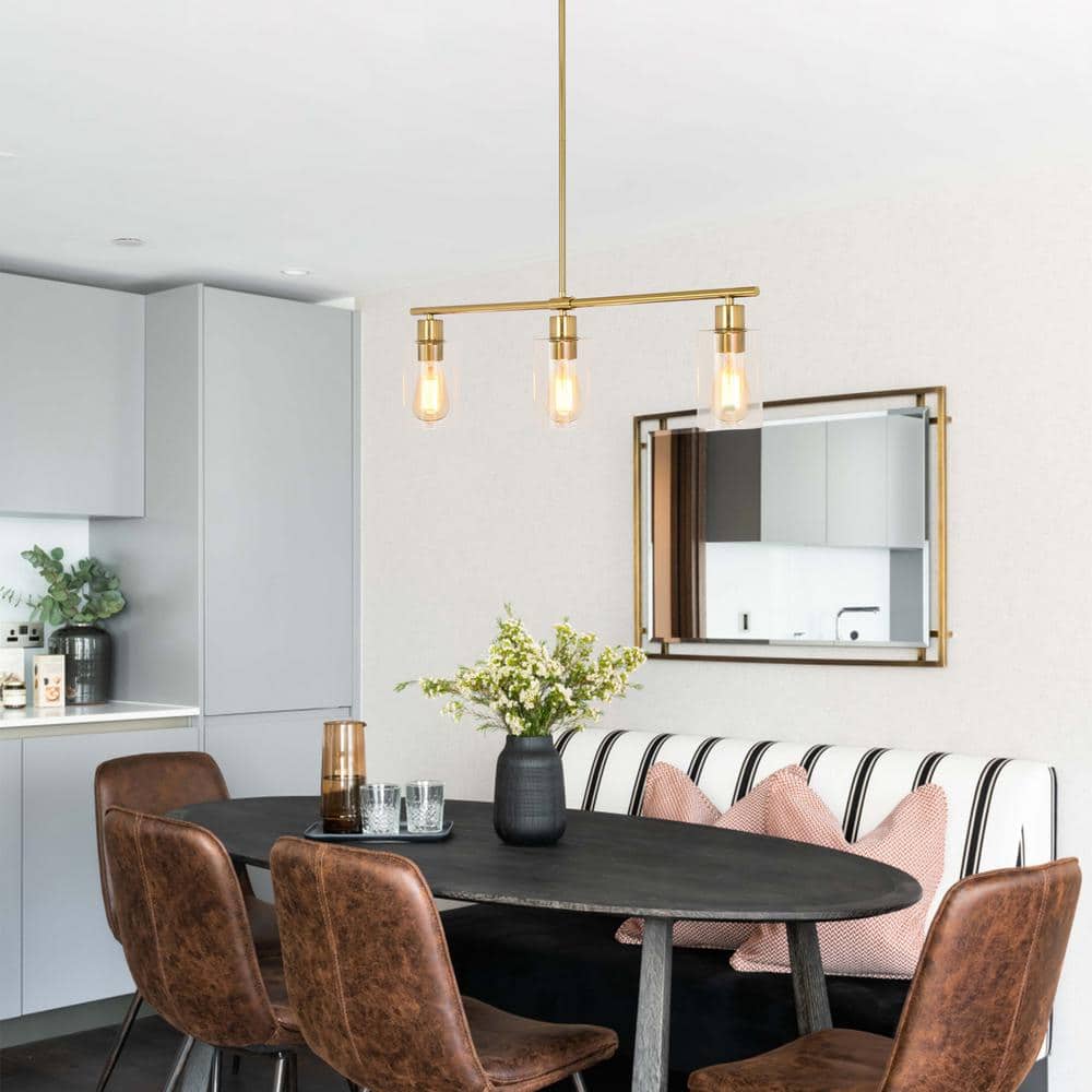 Gold Linear Pendant Light with Clear Glass Shades