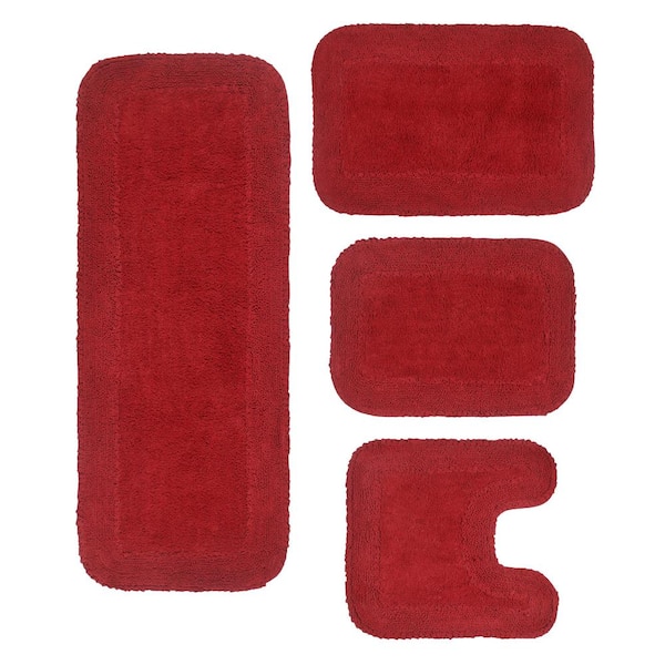 Radiant Collection 100% Cotton Bath Rugs Set, 4-Pcs Set with Runner, Red