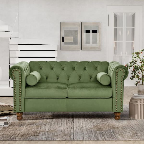 Keith 58 in Rolled Arm Fabric Upholstered Rectangle Large Sofa in Green