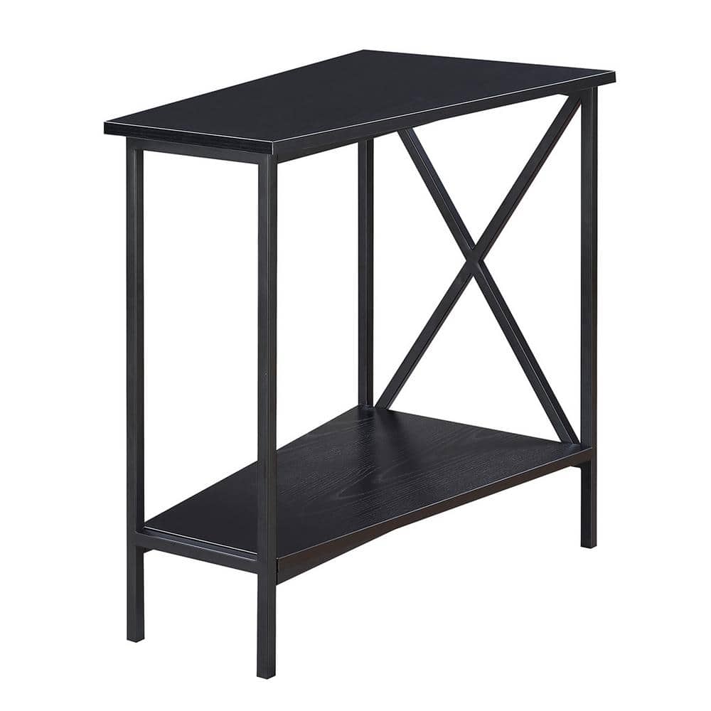 Black Triangular Wood and Metal Wedge End Table