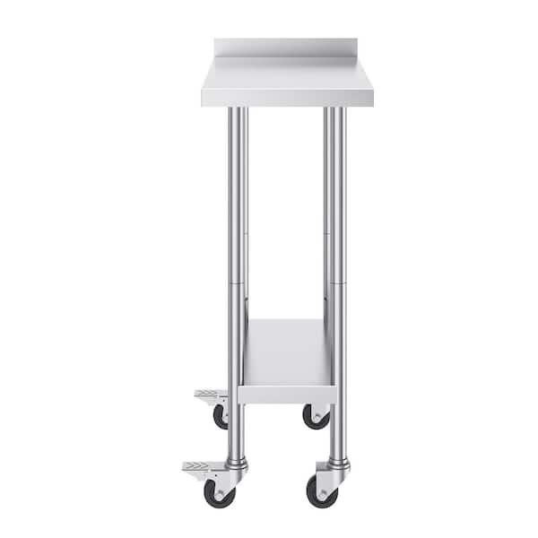 SKYSHALO 24 x 15 x 40 in. Stainless Steel Table, Commercial Food Prep Worktable with Casters, Kitchen Prep Table, Stainless Steel