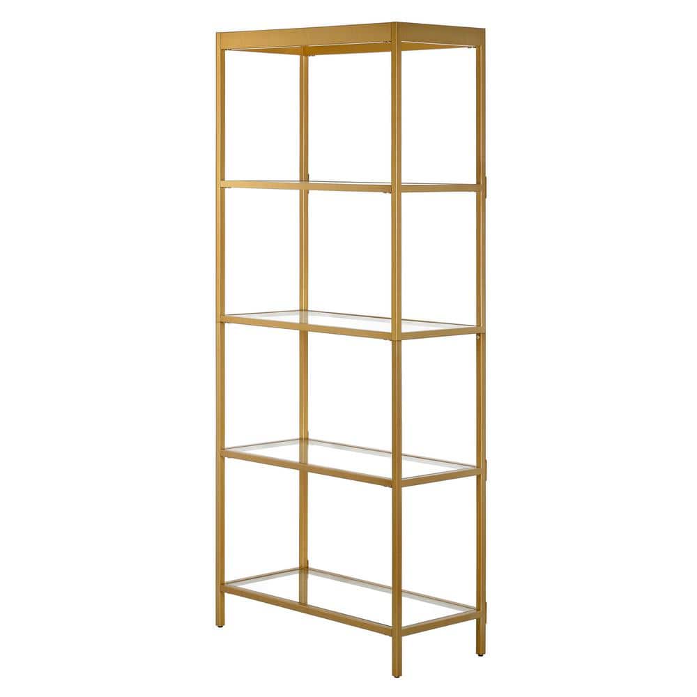Aurelia 70'' Brass and Tempered Glass Minimalist Bookcase