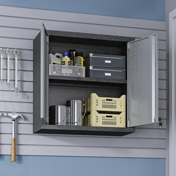 Fortress Textured Steel 2-Shelf Wall Mounted Garage Cabinet in Gray (30 in. W x 30.3 in. H x 12.5 in. D)