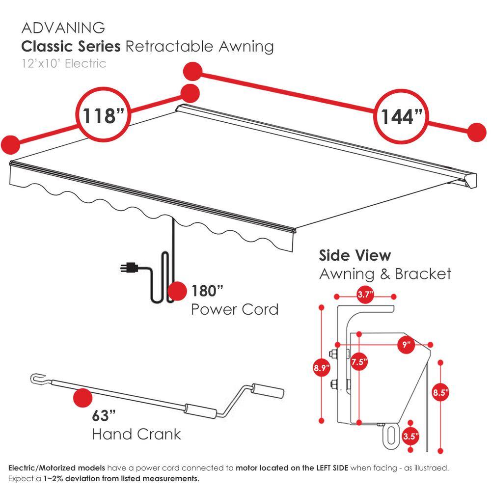 Burgundy Motorized Retractable Patio Awning with Aluminum Frame