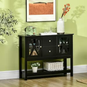 Modern Black Sideboard with Storage Drawers and Glass Door