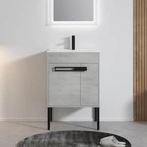 24 in. W Modern High-End Freestanding or Floating Bathroom Vanity with Single Sink, 2 Doors and 1 Shelf in Grey
