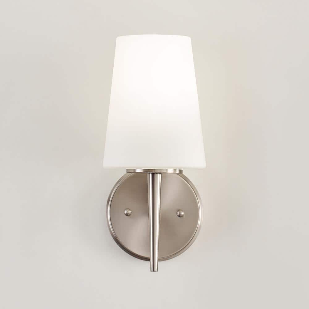 Brushed Nickel 1-Light Wall Sconce with Opal Glass Shade