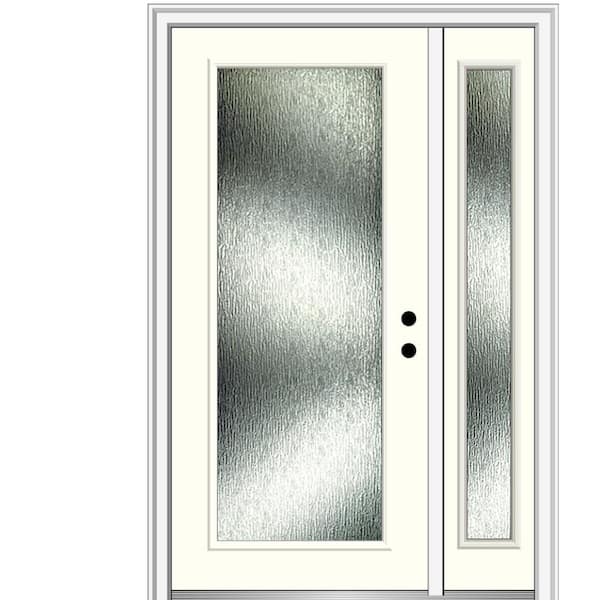 MMI Door 48 in. x 80 in. Left-Hand Inswing Rain Glass Alabaster Fiberglass Prehung Front Door on 4-9/16 in. Frame