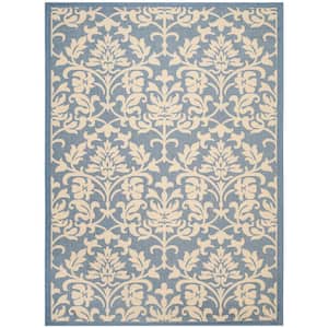 Courtyard Blue/Natural 8 ft. x 11 ft. Floral Indoor/Outdoor Patio  Area Rug