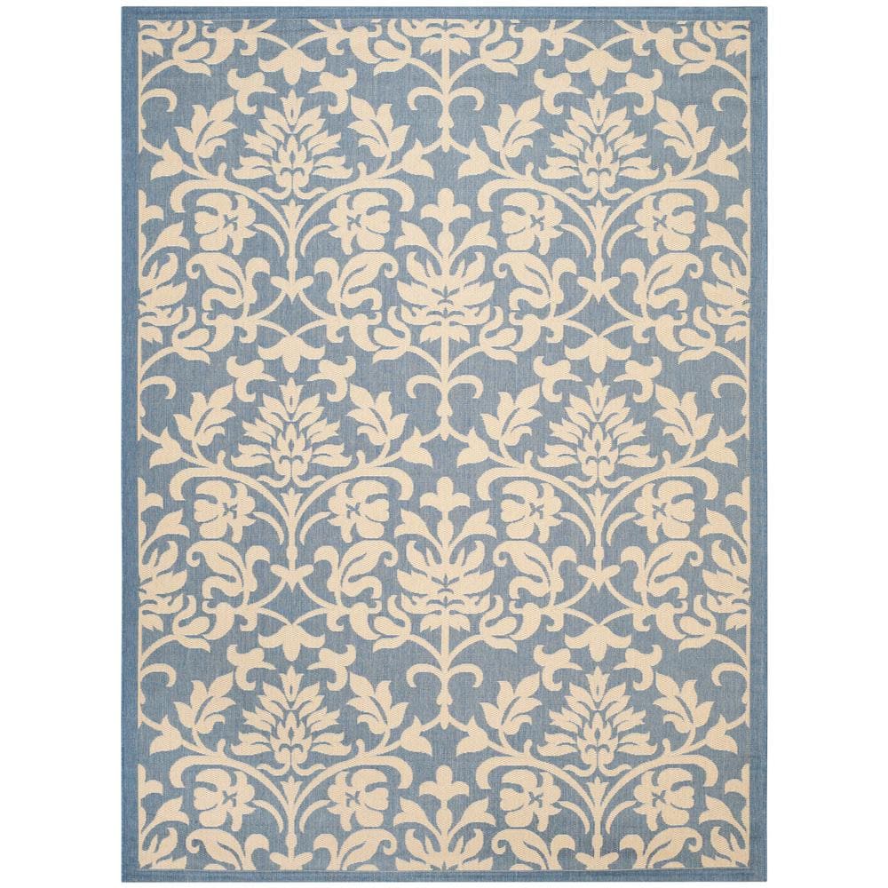 Blue Floral Motif Synthetic 9' x 12' Outdoor Area Rug