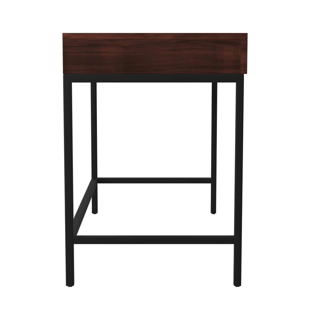 Carl 45" Black Metal Base & Walnut Finish Wood Writing Desk with Drawers