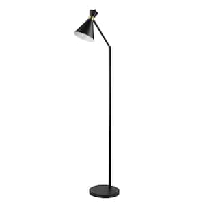 Belmont 62" Matte Black Standard Floor Lamp with Matte Brass Accents