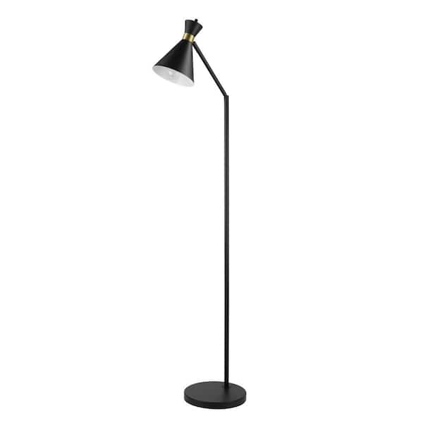 Globe Electric Belmont 62 in. Matte Black Standard Floor Lamp with Matte Brass Accents