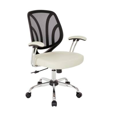 Cream Faux Leather Screen Back Chair with Chrome Padded Arms and Dual Wheel Carpet Casters