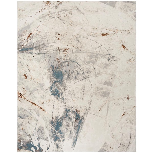 Desire Ivory Grey Blue 8 ft. x 10 ft. Abstract Contemporary Area Rug