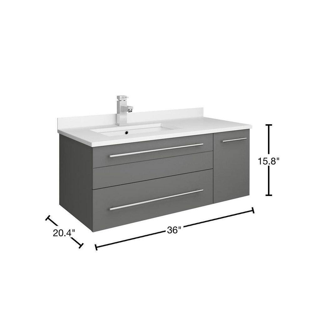 Gray Solid Wood and MDF Wall Mount Vanity with Quartz Stone Top