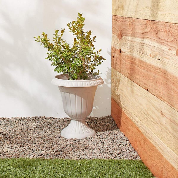 Traditional 13 in. x 15 in. Taupe Plastic Urn