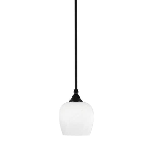 Unbranded Sparta 100-Watt 1-Light Matte Black Shaded Pendant Light Mini Pendant with White Marble Glass, No Bulb included