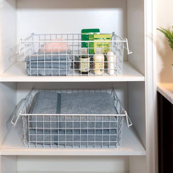 2 Pack Stackable Wire Storage Baskets With Handles for Pantry, Kitchen,  Bathroom, Cabinets, Cupboards, Counter Top, Freezer & Pantry Organizer Bins