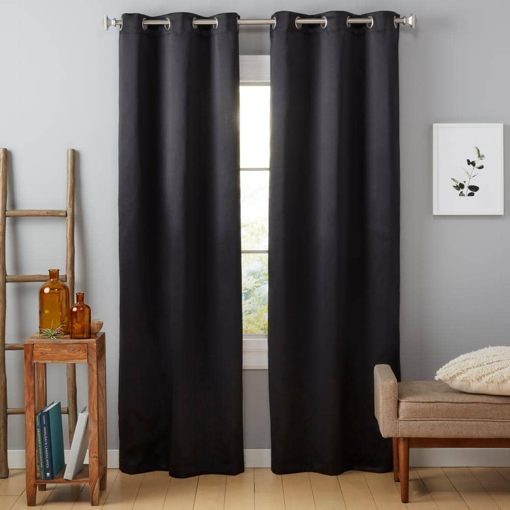 Seville Black Sateen Room Darkening Grommet Curtain Panels, 38"x96"