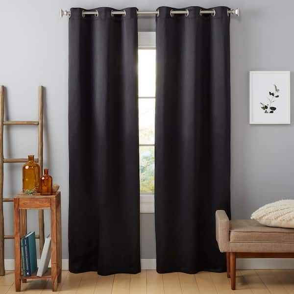 Seville Black Solid Room Darkening Grommet Top Indoor Curtain Panel, 38 in. W x 96 in. L (Set of 2)