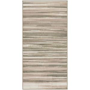 Jubilant Green Ivory 2 ft. x 4 ft. Stripes Contemporary Area Rug