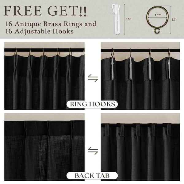 Black Pinch Pleat Linen Blend 50 in. W x 102 in. L Back Tab Light