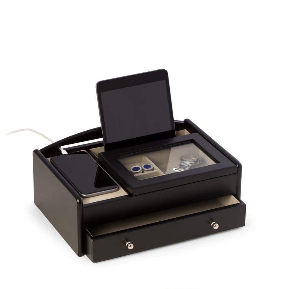 11.25 in. D x 4 in. H x 7.5 in. W Wood Storage/Valet in Black
