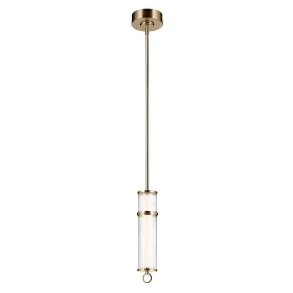 Riven 15.5 in. LED 1 Light Pendant with Clear Fluted Glass in Champagne Bronze