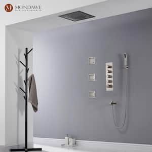 Luxury LED Music 4-Spray Patterns Thermostatic 16 in. Ceiling Mount Rain Dual Shower Heads with 3-Jet in Brushed Nickel