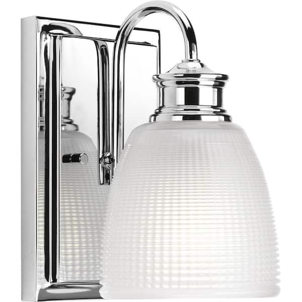 Progress Lighting Lucky Collection 1-Light Polished Chrome Frosted Prismatic Glass Coastal Bath Vanity Light