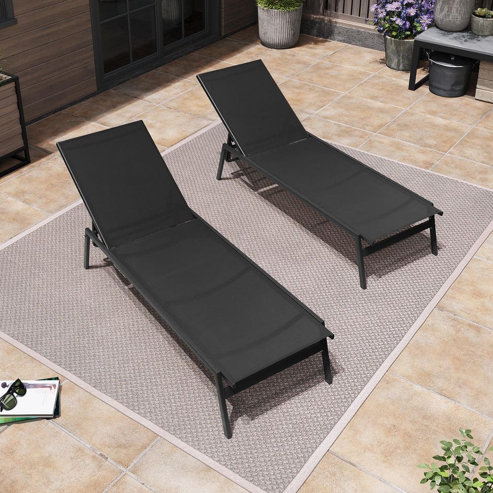 Metal Outdoor Patio Stackable Reclining Adjustable Chaise Lounge Chairs in Black (Set of 2) price history on PriceWatchPro