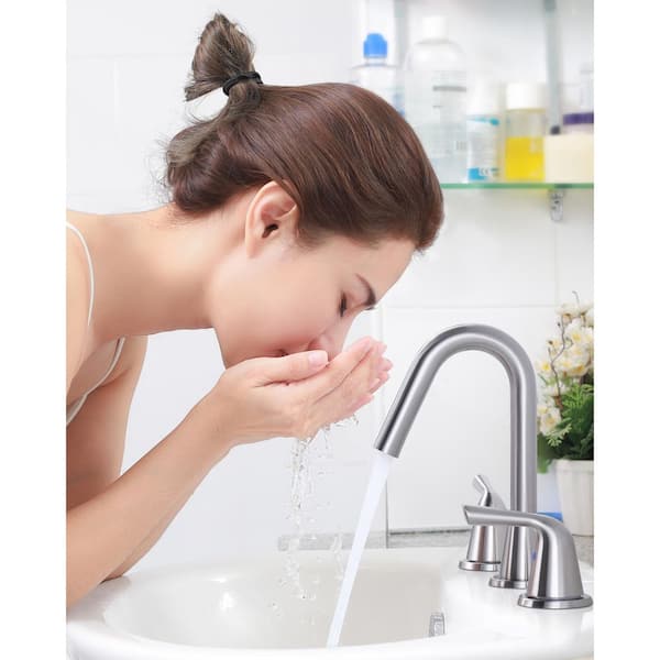 8 in. Widespread Double Handle Bathroom Faucet with Drain Kit and Supply Lines Included in Spot Resist Brushed Nickel