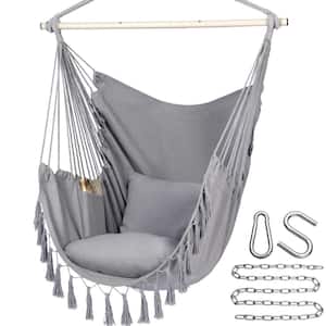 3.15 ft. Portable Hanging Rope Swing Hammock Chair with Pocket and 2 Cushions, Light Gray