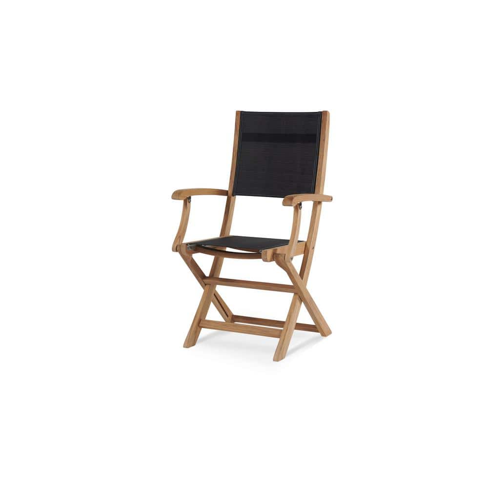 Lucas Folding Teak Outdoor Dining Armchair with Black Textilene Fabric