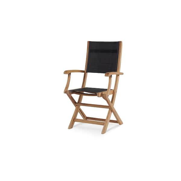 Unbranded Lucas Folding Teak Outdoor Dining Armchair with Black Textilene Fabric