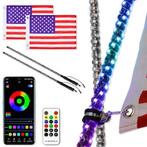 3 ft. LED Whip Light RGB Waterproof Multi-Color Flagpole Lamp Bowlight for Offroad Sand Rails Buggies (2-Pack)
