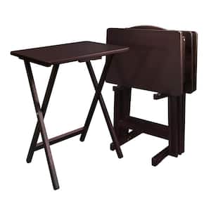 19 in. W Espresso New Solid Wood Folding Tray Tables with Stand (Set of 4 Tables)