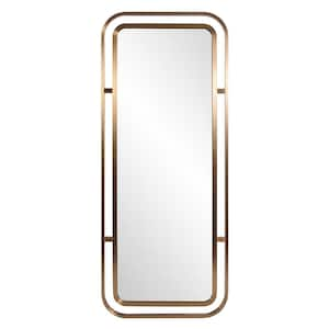 Oversized Rectangle Brushed Brass Hooks Modern Mirror (72 in. H x 30 in. W)