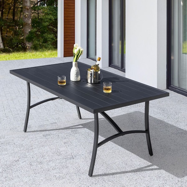 Nuu Garden Black Rectangle Aluminum Outdoor Dining Table with 1.7