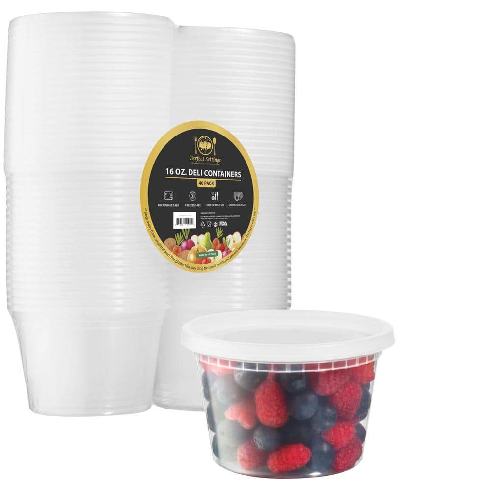 Clear 16oz Plastic Meal Prep Containers with Snap Lids, Set of 40