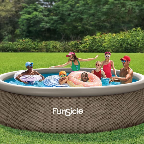 Funsicle QuickSet Ring Top Designer 14 ft. Round 36 in. Deep Inflatable Pool,  Brown Basketweave P1N01436E - The Home Depot