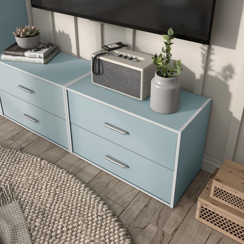 Light Blue Stackable 2-Drawer Kids Storage Cabinet