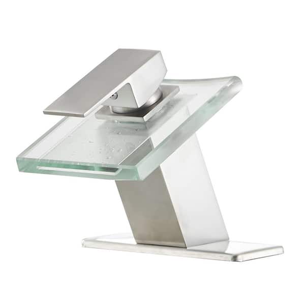 HOMEMYSTIQUE Single Handle Single Hole Bathroom Faucet with Deckplate Included in Brushed Nickel