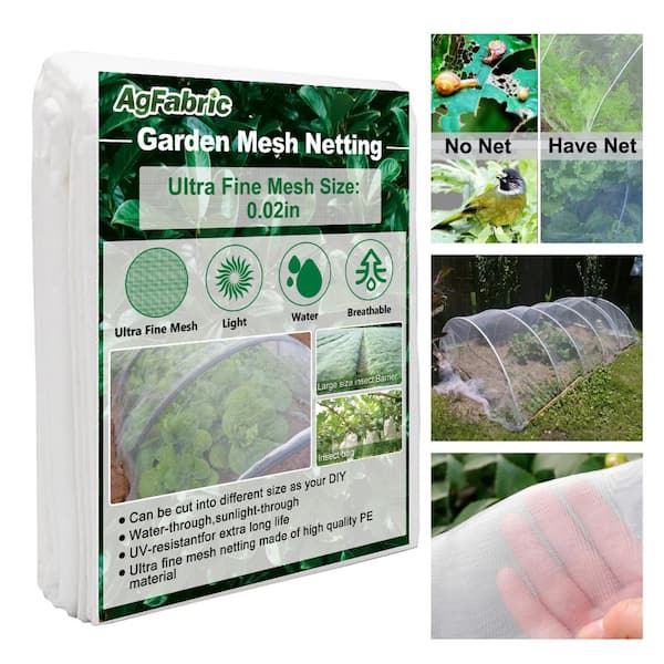 Agfabric 6.5 ft. x 25 ft. White Insect Barrier Screen and Garden Netting Protect Plants Against Bugs Birds Squirrels