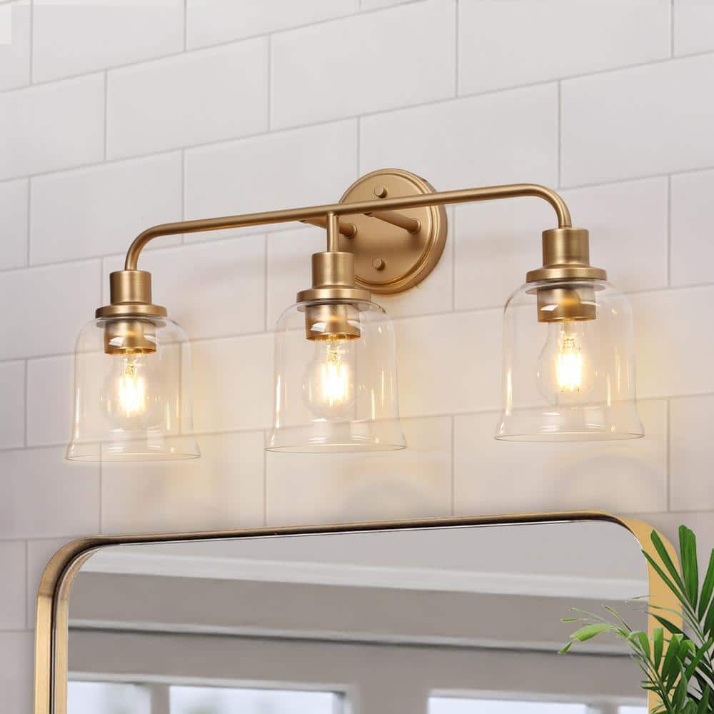 LNC Modern 22.8 in. 3-Light Dark Gold Bathroom Vanity Light with Bell ...