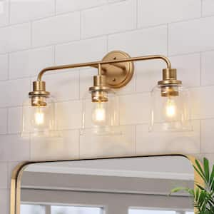 Modern 22.8 in. 3-Light Dark Gold Bathroom Vanity Light with Bell Glass Shades Damp Location Wall Sconce LED Compatible