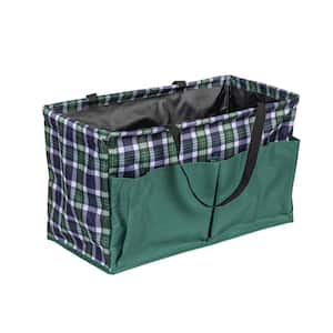 Plaid Green Canvas with Vinyl Lining Tote Bag with Handles and Green Pockets