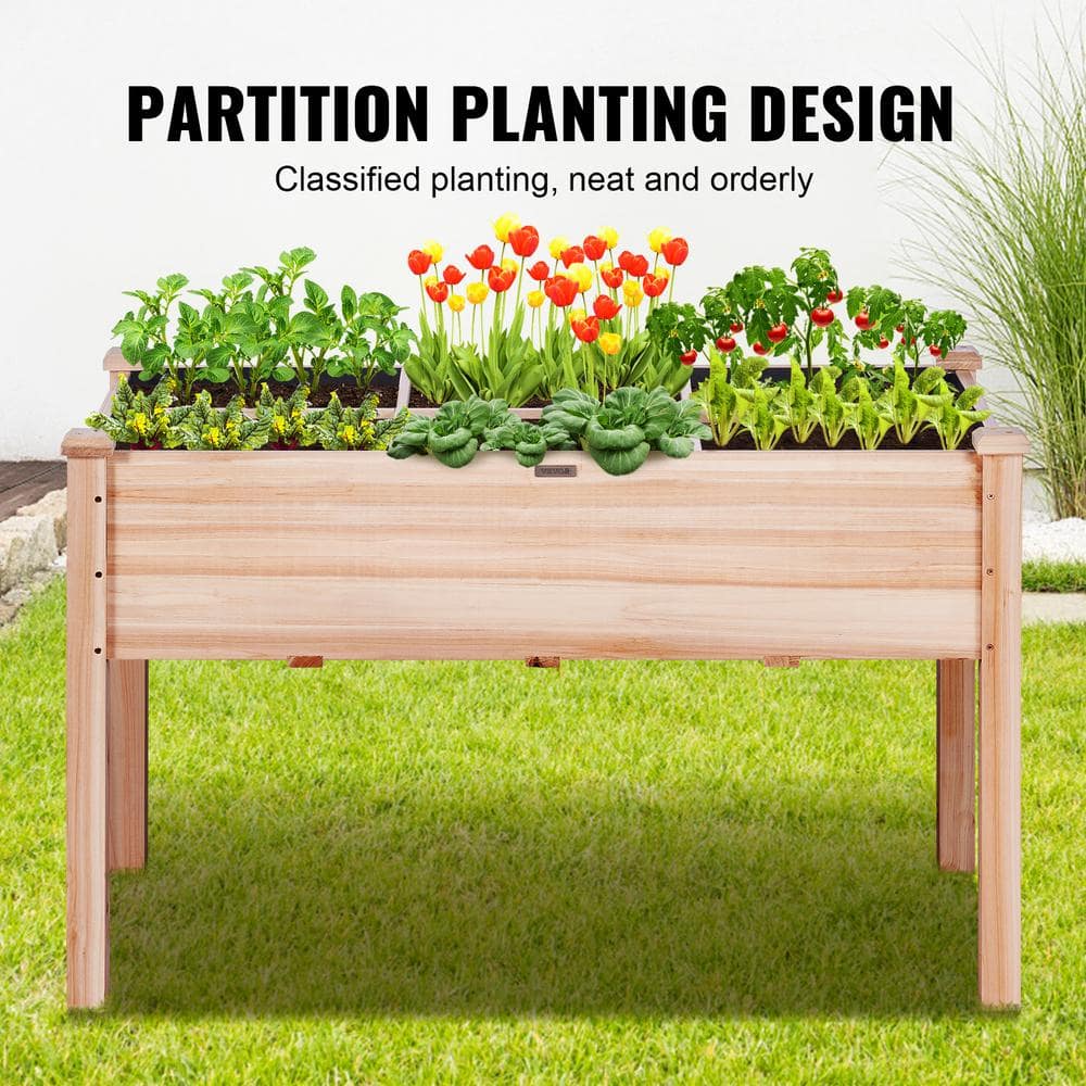 Natural Fir Wood Elevated Garden Bed with Tools and Liner