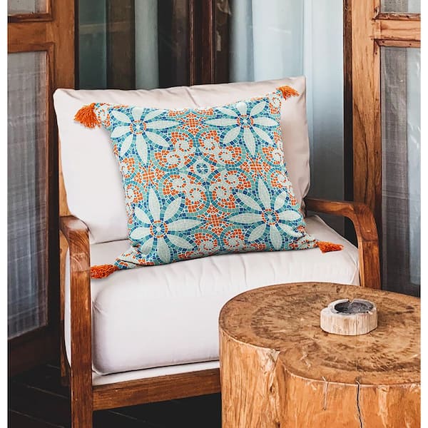 Sofa Decorative 20 Throw Pillows~NEW Set of 4~ Blue Tan Geometric